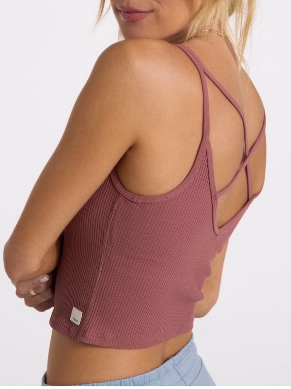 Vuori Pink Ribbed Crop Tank Size Small